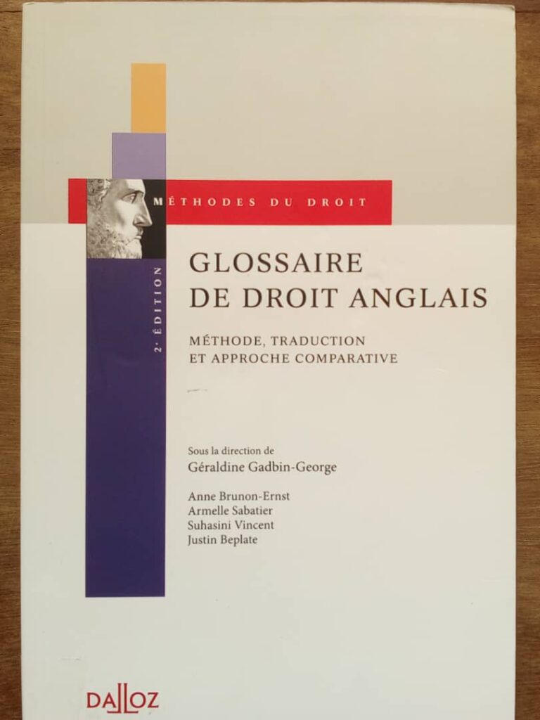Couverture d’ouvrage : Glossaire de droit anglais : Méthode, traduction et approche comparative