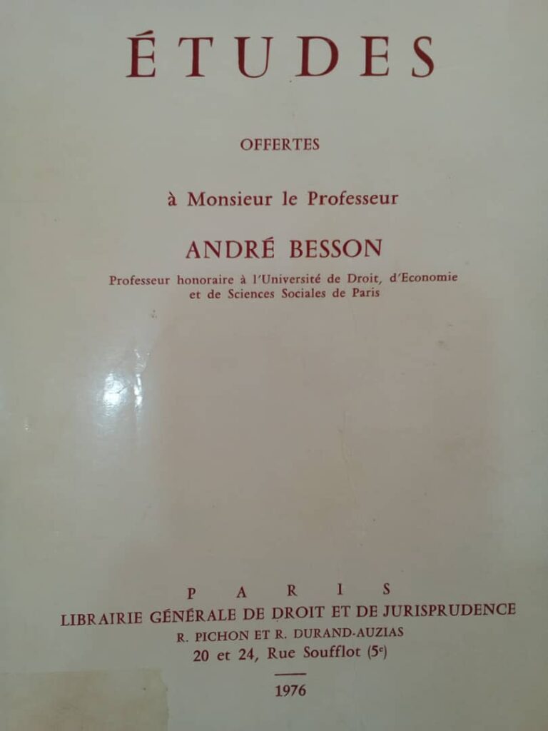 Couverture d’ouvrage : Etudes offertes à Monsieur le Professeur André BESSON