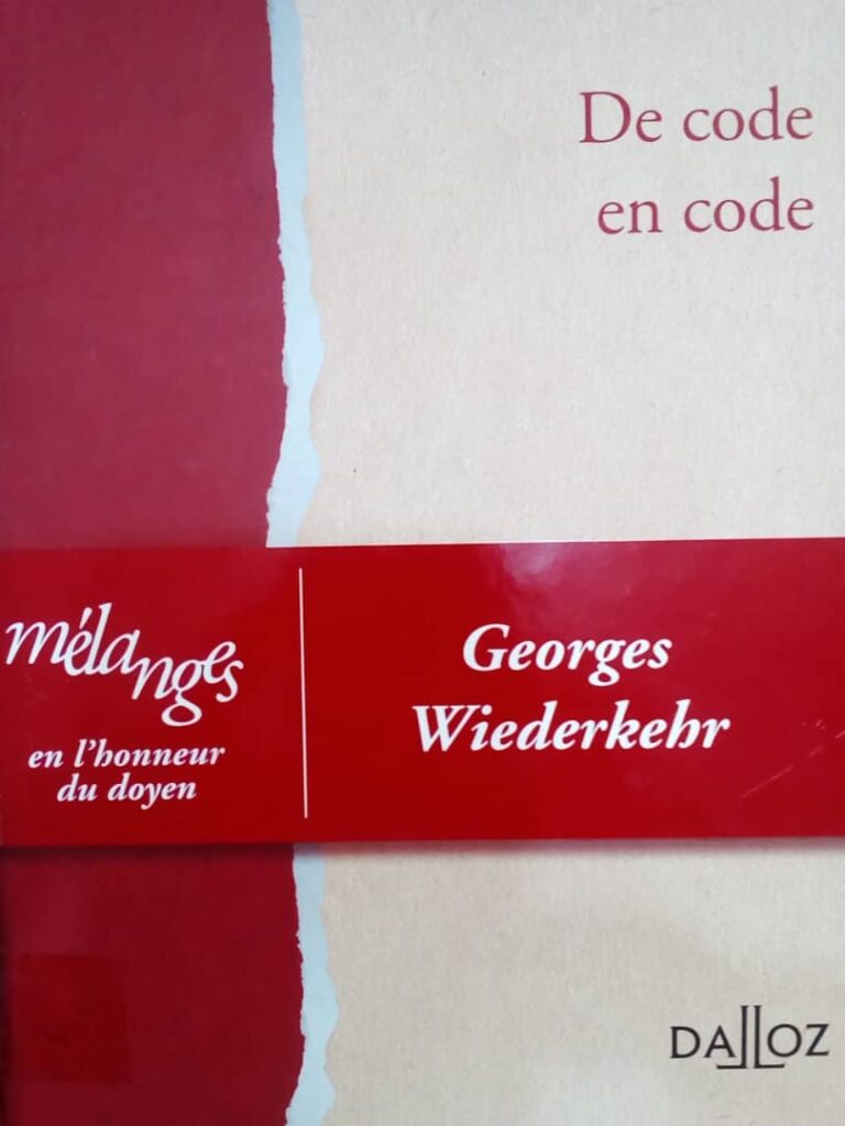 Couverture d’ouvrage : De code en code : Mélanges en l'honneur du doyen Georges WIEDERKEHR