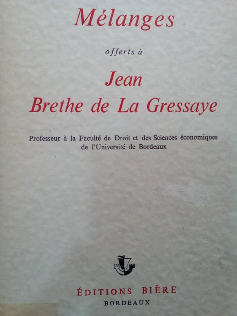 Couverture d’ouvrage : Mélanges offerts à Jean BRETHE DE LA GRESSAYE