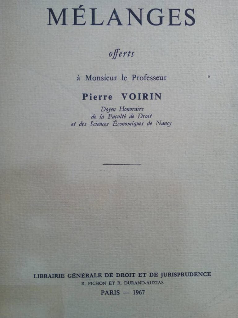 Couverture d’ouvrage : Mélanges offerts à Monsieur le Professeur Pierre VOIRIN