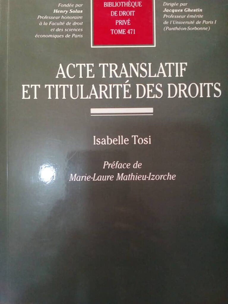 Couverture d’ouvrage : Acte translatif et titularité des droits